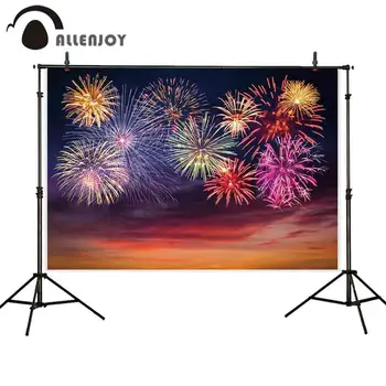

Allenjoy Colorful Firework Photocall Pastel Pink Clouds Sky Happy New Year Festival Party Banner Grand Event Christmas Wallpaper
