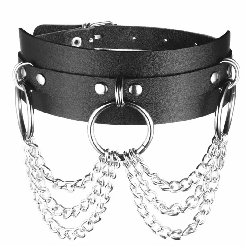 COLEMJE New Punk Choker Necklace Sexy Leather Gothic Necklace Jewelry Choker Collar Women O Round Chain Chocker Bondage