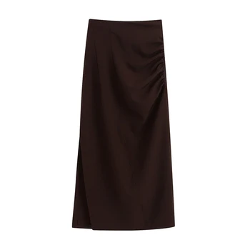 

Stylish Chic Solid Draped Midi Pencil Skirt Vintage Back Zipper Side Split Female Skirts Faldas Mujer Ladies Bottom Skirt