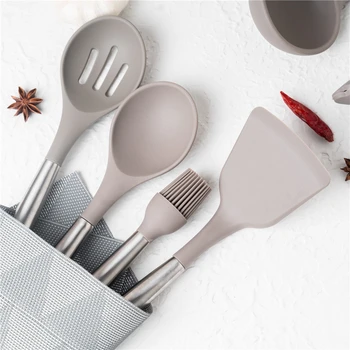 

Kitchen Utensils Set 5-15 Pcs Cookware Stainless Steel Silicone Cooking Utensils Set Non-stick Spatula Kitchenware NEW Warm Gray