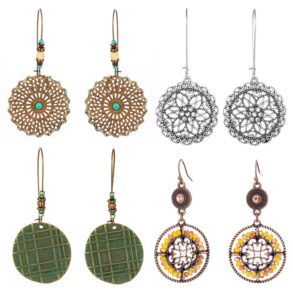 Boho Винтаж Серебряный цвет зеленый круглый Висячие серьги для женщин 2019 модные