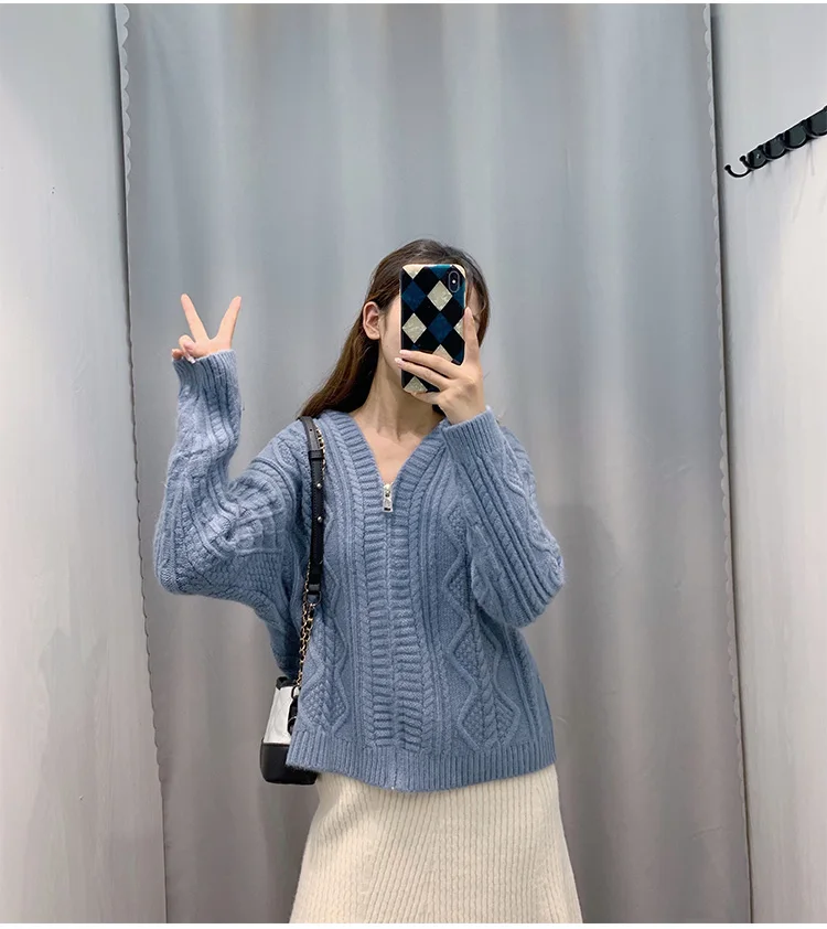 Women Sweater With A Hood New Arrival Autumn And Winter Loose Zipper Female Knitted Cardigan Korean Style Hot Sale A11