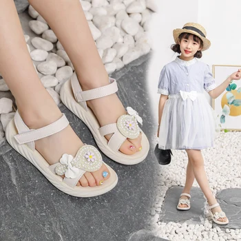 

2019 Summer Fashion Children sneakers Baby Girl Beach Sandals Rubber Sandals Pearl PrincessSweet Soft kids shoes size 21-36
