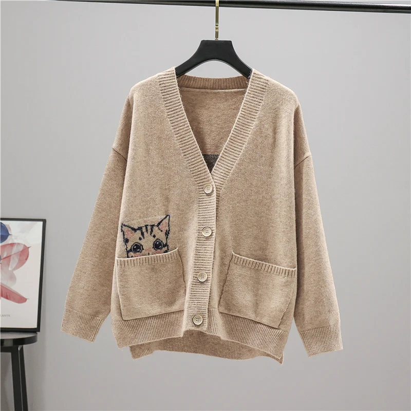 

In room 211443, 8 row 2 】 collaosed v-neck kitten pocket open fork knitting cardigan [1130] 52