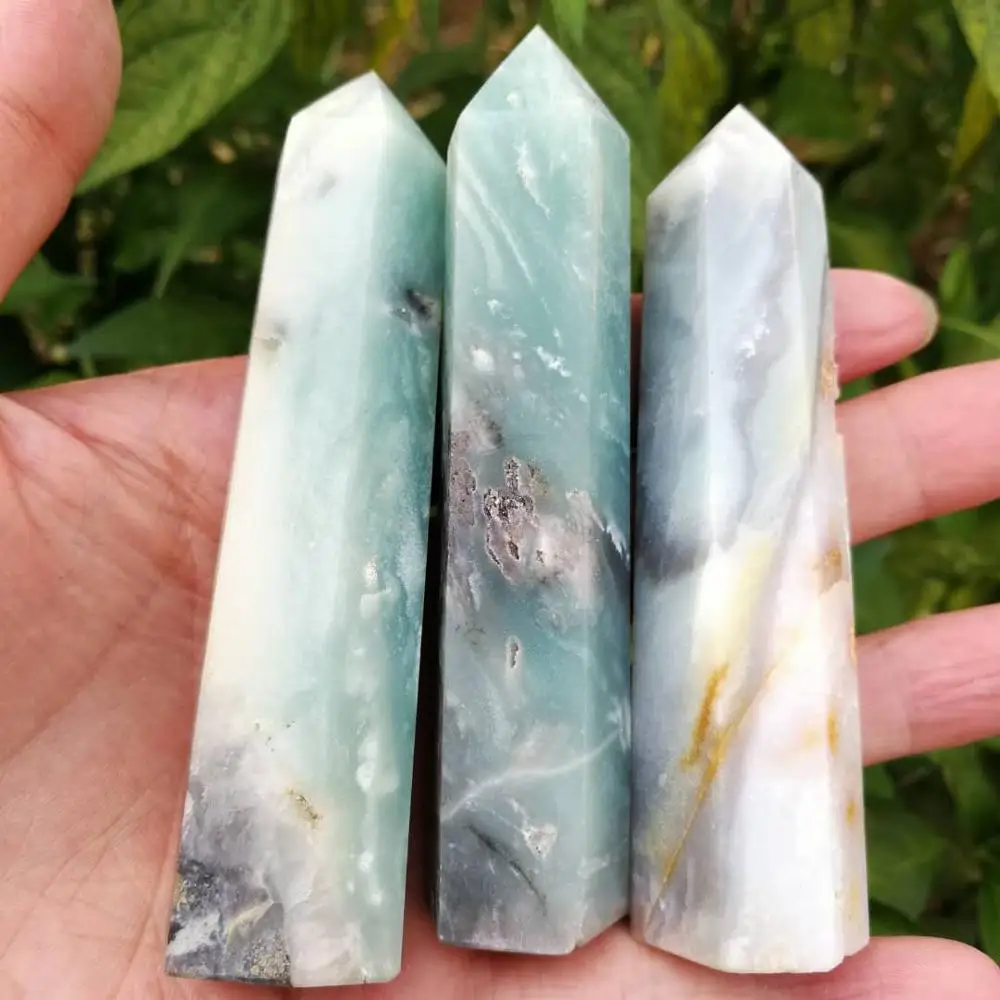 1* Natural Blue Carribean Calcite Tower Point Quartz Crystal Wand Healing Stone 