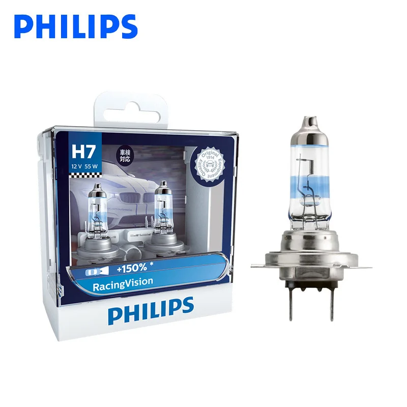 

Philips H7 12V 55W Racing Vision More 150% More Bright Car Headlight Auto Halogen Lamp Rally Performance ECE 12972RV S2, Pair