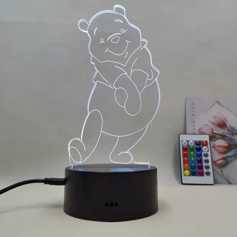 Disney Winnie The Pooh 3D Night Light Cute Lamp Cartoon Winnie Bear Baby Kids Xmas Gift Bedroom Decoration Lampara Table Lampe