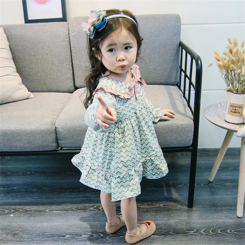 Детское Хлопковое платье в полоску с принтом виде волн|dress dress dress|summer cotton girls