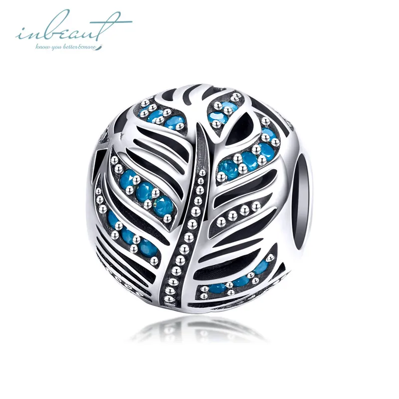 S925 серебро fit Pandora браслет тропический пляж дерево бусины в виде листиков Синий Циркон крупные листья круглое очарование цепочка ручная работа подарок