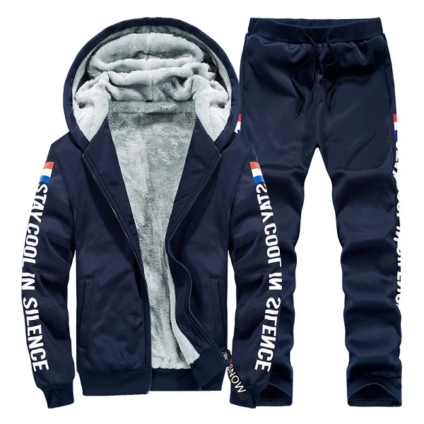 Dark Blue Chandal Hombre, спортивный костюм для мужчин, зимний, толстый, спортивный костюм, набор, для мужчин, s, теплый, флис, спортивный костюм, Повседневный, с капюшоном, пальто+ штаны, плюс, большой размер, 8XL - Цвет: Dark Blue