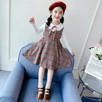 

British style kids girl's clothes outfit sets T-shirt + vest dress suit for toddler girls' clothing fashion design birthday sets