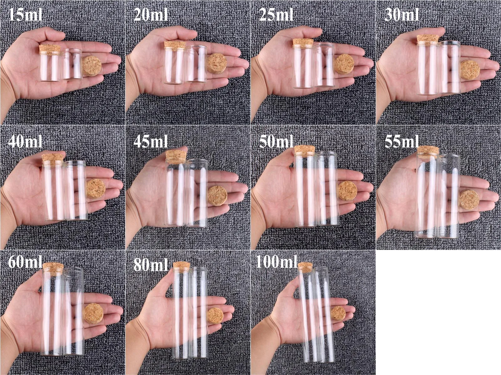 Glass Test Tubes 12 pieces/lot 15ml-60ml With Cork Stopper for Art DIY Crafts