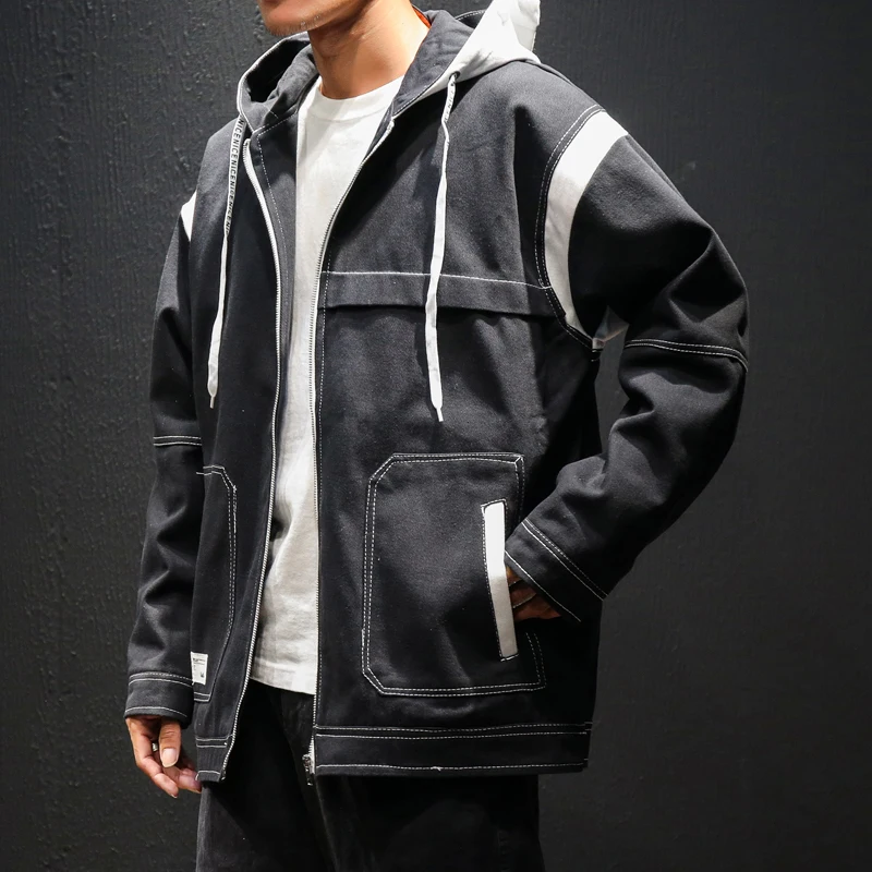 New Patchwork Jackets Men Autumn Zipper Hip Hop Pocket Jacket Casual Loose Jacket and Coat Men Streetwear 4XL 5XL