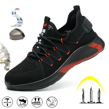 

2020 Men's Safety Work Shoes Comfy Boots With Metal Toe Cap Lace-UP Protective Shoes For Men New Puncture Vulcanized Shoes