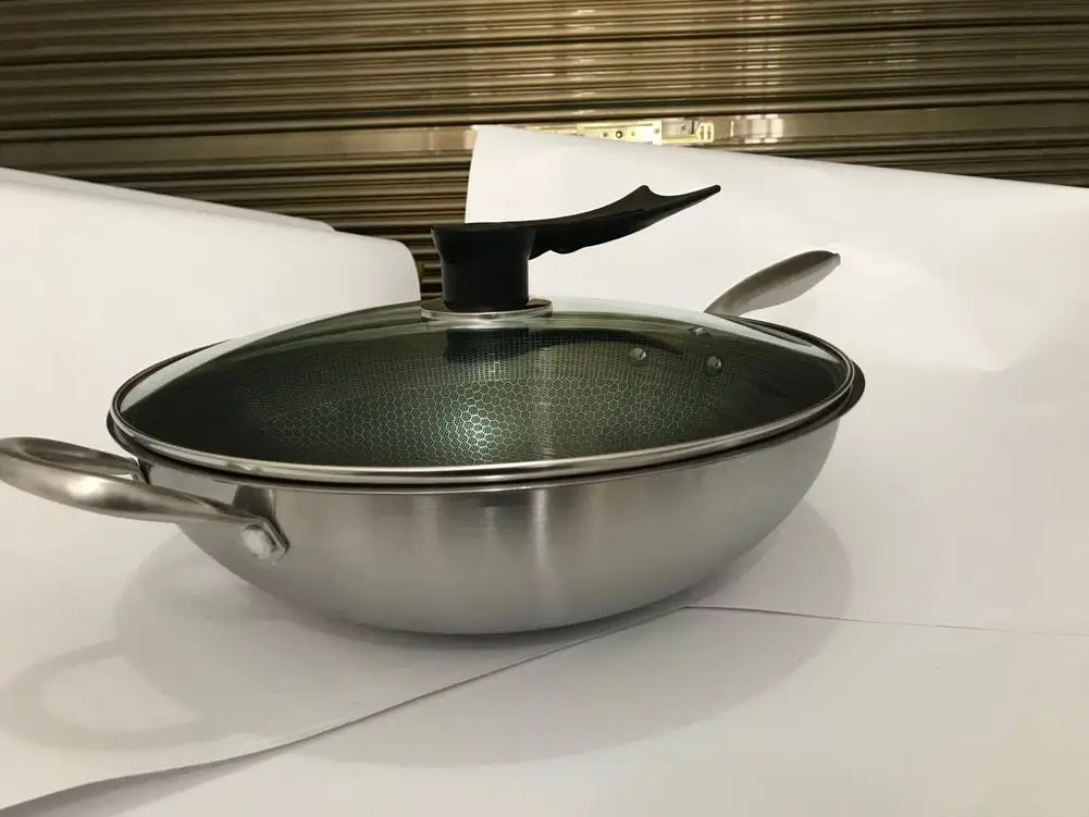 Антипригарная сковорода с тонкой резьбой из нержавеющей стали Wok сотовая