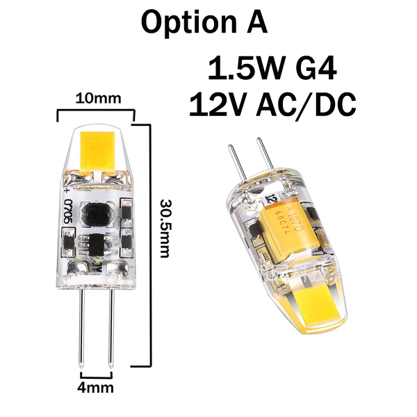 1.5W 12V AC DC Мини G4 светодиодный 12 В DC AC 220 В лампа COB светодиодный светильник 1,5 Вт 2 Вт 3W 4 Вт светильник с регулируемой яркостью 360 Угол луча люстра светильник заменить галогенную лампу - Испускаемый цвет: 1.5W 12V AC DC