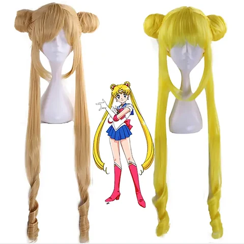 HAIRJOY Tsukino Usagi Long Curly Blonde Double Ponytail Synthetic Cosplay Wig for Girls Costume Party 2 Colors Available