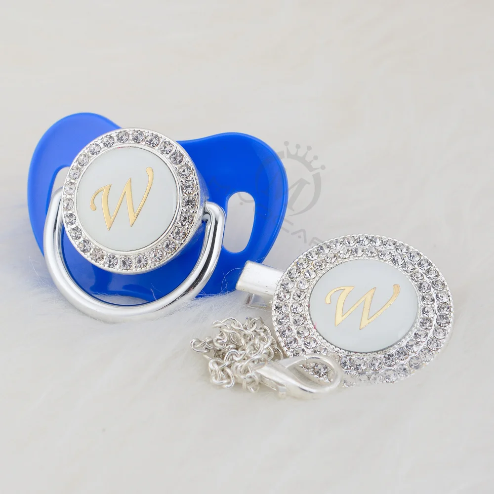 MIYOCAR имя инициалы письмо W Элегантный Серебряный bling соска и пустышка Клип BPA бесплатно пустышка bling babyshower подарок SGS пройти LW-1