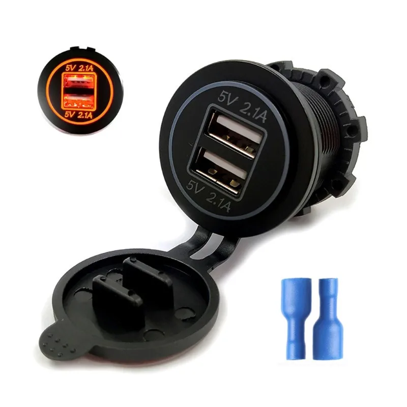 Оранжевый 12 V/24 V Dual USB Автомобильное зарядное устройство 2.1A автомобиля Зарядное устройство Мощность адаптер для iPhone, iPad, мобильных телефонов, gps - Название цвета: Оранжевый