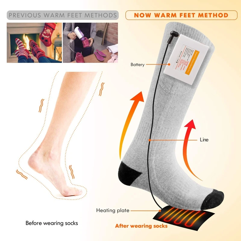 Battery Heated Socks, Best Rechargeable Battery Operated Electric Socks Unisex Foot Warmers Thermal Socks With 3 Heat Setting Fo