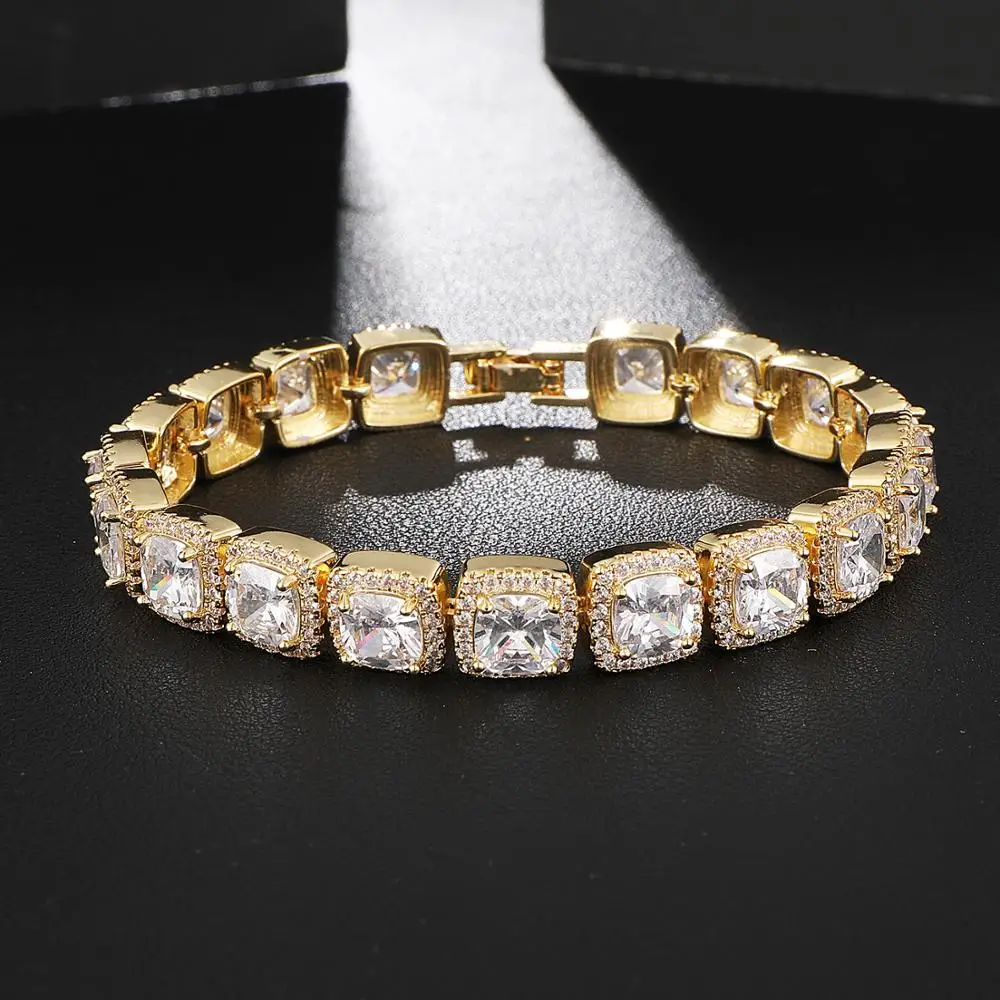 Мужской хип-хоп Iced out Bling браслет Высокое качество AAA квадратный Циркон мужской хип-хоп цепочка браслеты модные ювелирные изделия Прямая поставка - Окраска металла: Золотой цвет