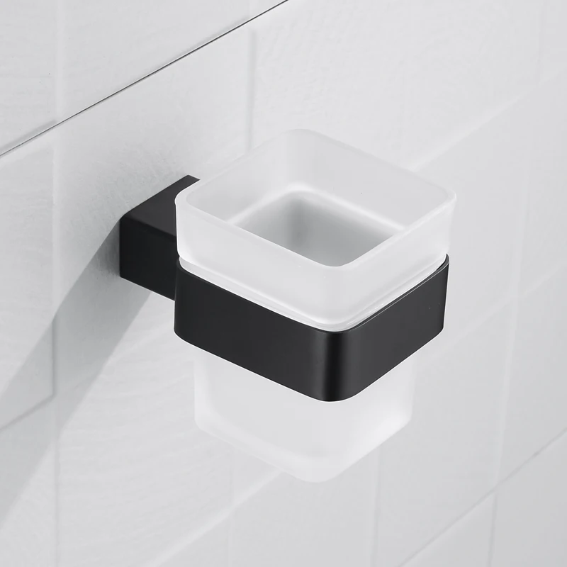 Toothbrush Holder Toothbrush Glass Cup Home Hotel Toilet Frosted Glass Cup Square Stainless Steel Wall Mounted Bathroom
