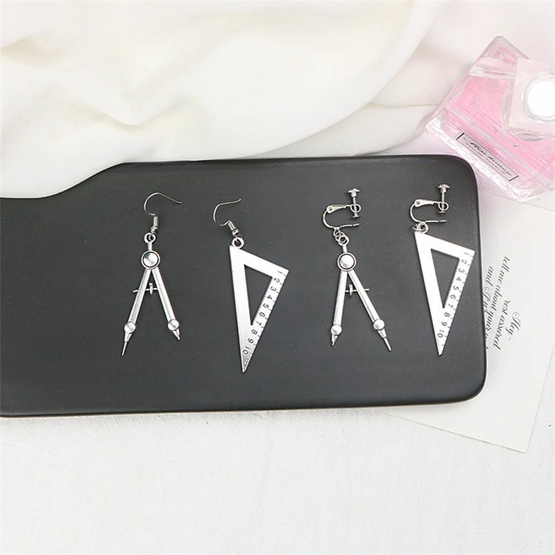 

Fashion personalized earring mathematics utensil compasses set square trend retro women alloy asymmetric earrings pendientes