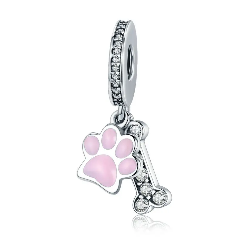 

WOSTU 100% Real 925 Sterling Silver Dog Footprint & Dog Bone Pendant Charm Fit Original Pandora Bracelet Jewelry Beads BKC452