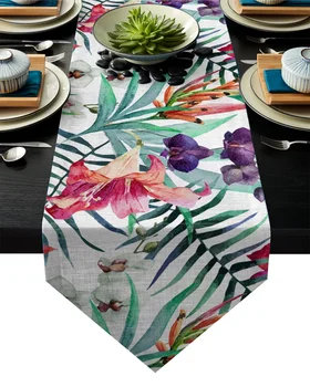 

Tropical Plant Leaf Flower Table Runner Table Flag Home Party Decorative Tablecloth Table Runners for Wedding
