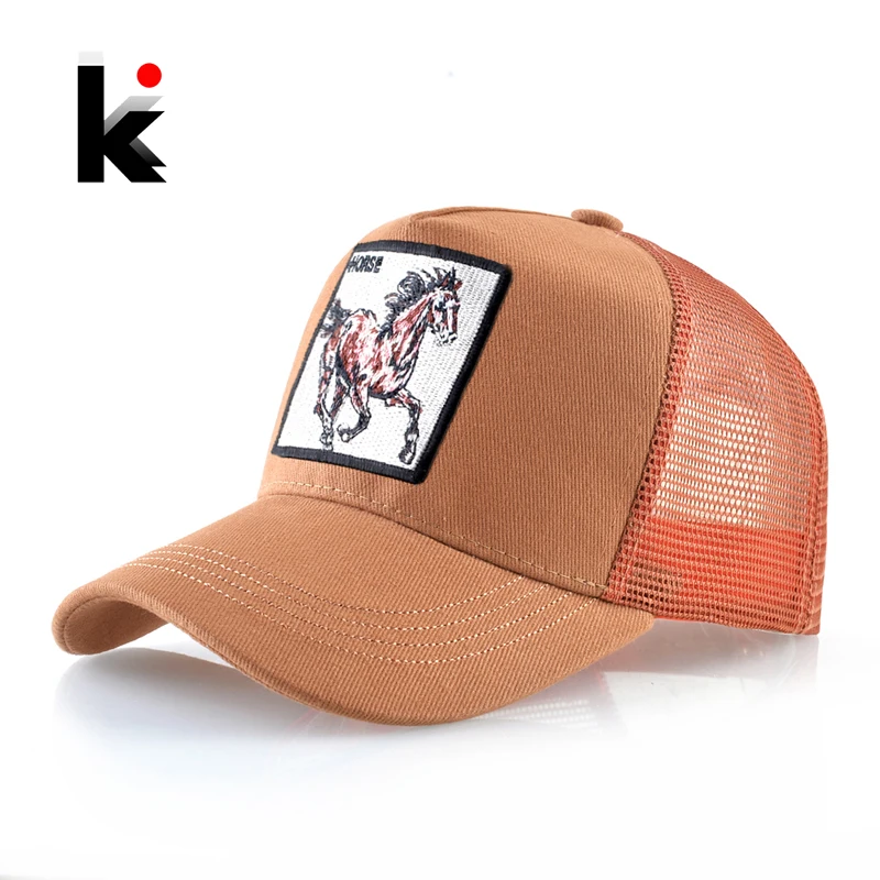 New Fashion Baseball Caps Men Women Snapback Mesh Baseball hats With Horse Embroidery Patch Trucker  Summer Visor Caps_voghion.com