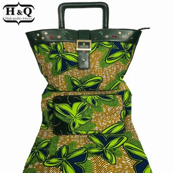 

H&Q high quality african batik prints fabric 6 yards 100% cotton with batik handbag sets print batik bags african fabric bags