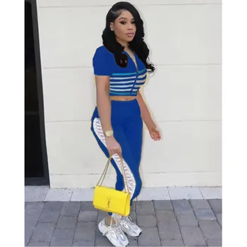 

2019 European and American women's zipper T-shirt pencil pants trousers autumn and winter new fashion casual two-piece