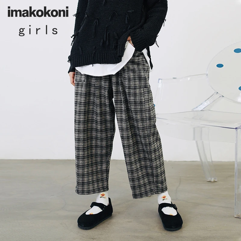 

Imakokoni original retro black plaid casual pants female autumn high waist drape thin nine-point pants