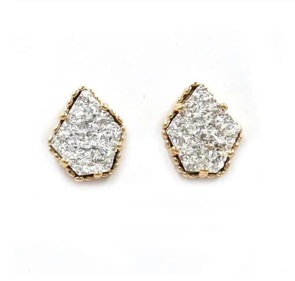 Silver Новые белые геометрические серьги-гвоздики из смолы Druzy - Окраска металла: Silver