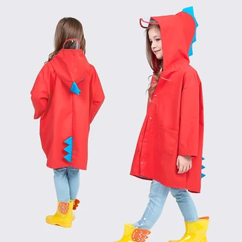 

Animal Red Children Raincoat Water-Proof Boys And Girls Little Dinosaur Rainwear Hooded Waterproof Student Rain Poncho Coat