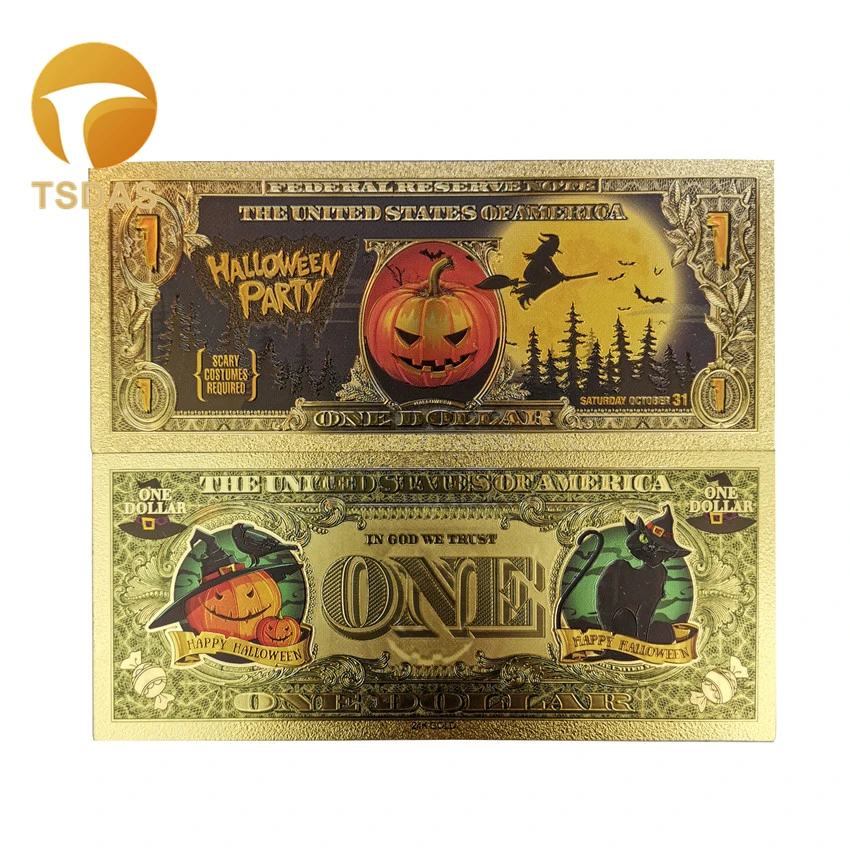10pc/set Santa Claus Gold Foil Banknotes Colorful 1 Dollar America Banknotes In Gold Plated Merry Christmas Gifts - Цвет: 4
