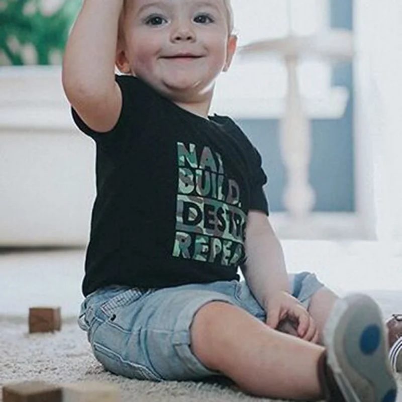 Детская Повседневная футболка для мальчиков топ + шорты комплект одежды Одежда