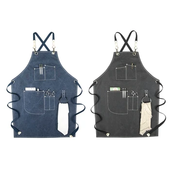 

Chef Apron Cotton Canvas Cross Back Adjustable Apron with Cooking Baking Aprons