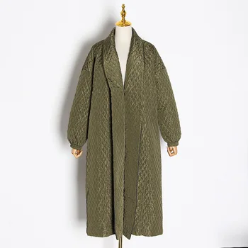 

Big Code Women's Wear 2020 Smooth Surface Check Pattern Windbreaker Women's Middle School Long Money Loose Slim Dark Buckle Long