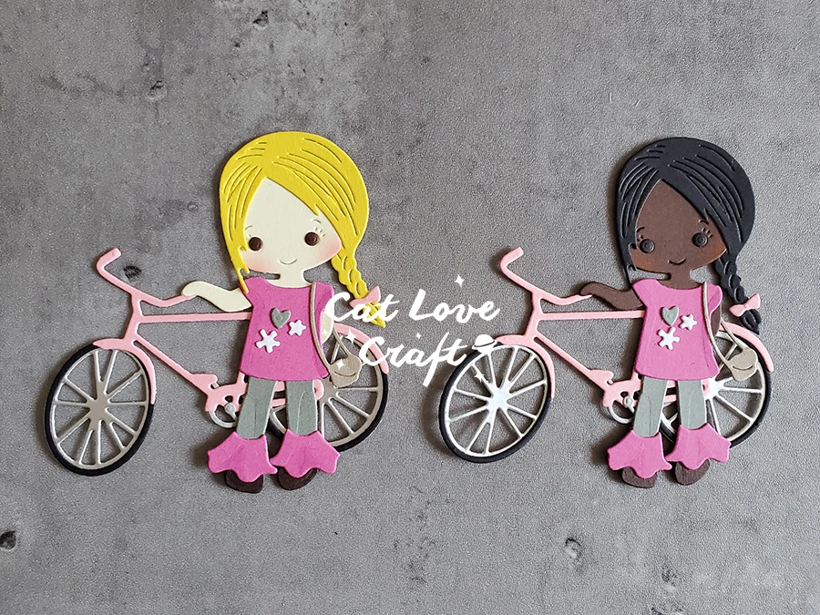 자전거 소녀 스케이트 보드 소년 금속 절단 다이 스크랩북 스텐실 다이 컷 카드 만들기 DIY 공예 엠보싱 2021 년 새로운 다이