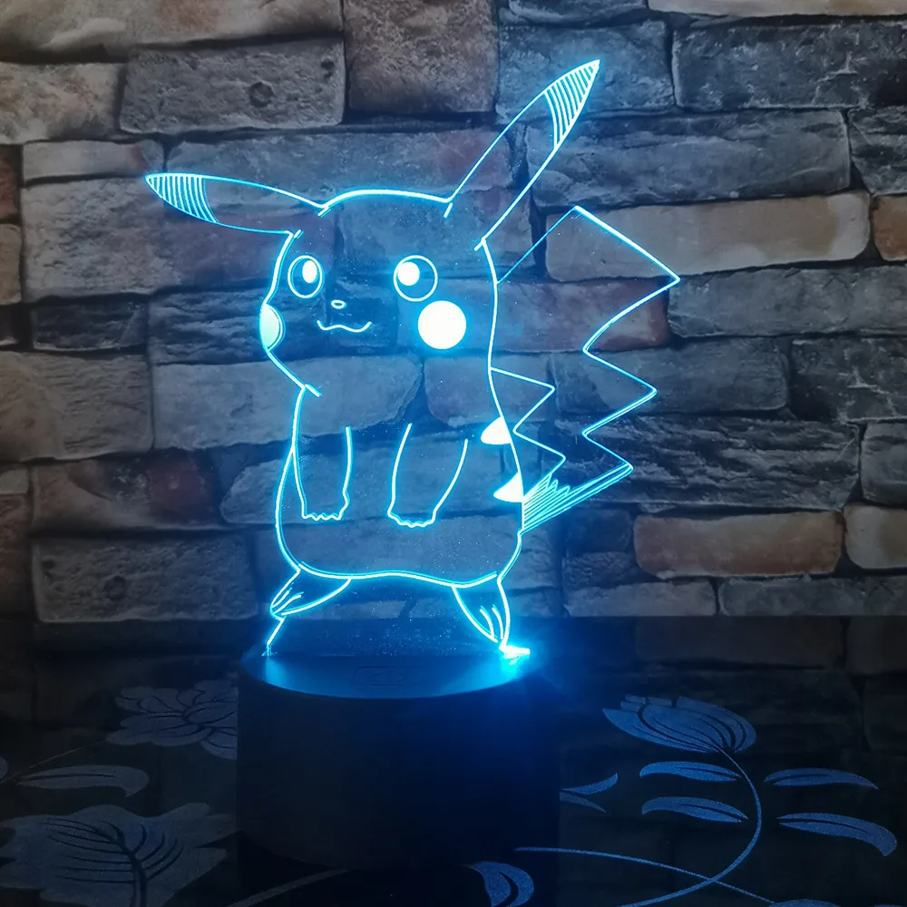 Покемон Пикачу 3D визуальная лампа цвета Изменение Оптическая иллюзия сенсорный стол светодиодный ночник отличные подарки для детей украшение дома
