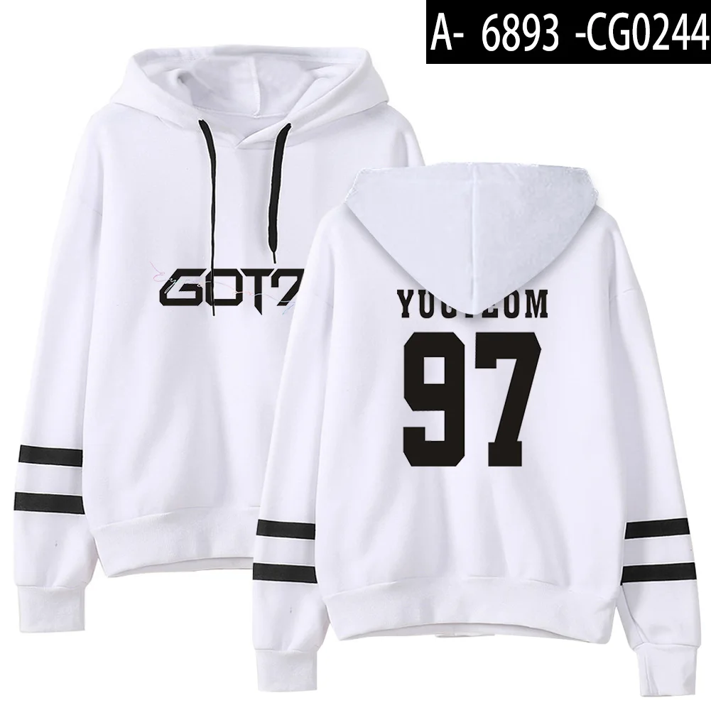 Kpop GOT7 с именами членов группы письмо Женская толстовка с принтом Лоскутные Толстовки корейский Стиль Уличная K-pop пуловер Kawaii одежда - Цвет: white