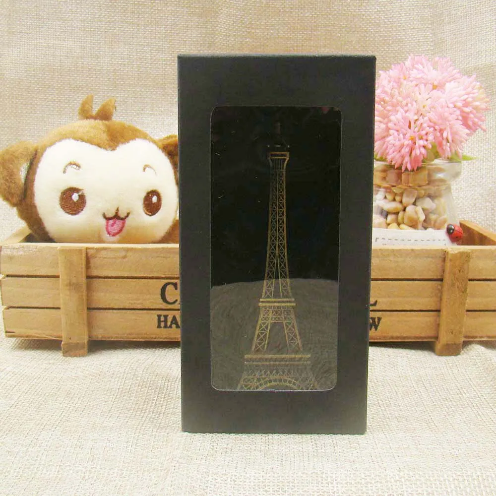 

Free shipping 6*6*12cm Black paper box with clear pvc window,Plastic clear window boxes black for custom gift candy box packing