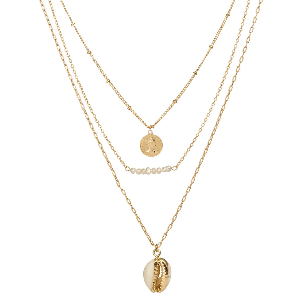 

2019 New Style Versatile Multi-Layer Necklace Cool Conch Shells Natural Stone Head Pearl Pendant Currently Available Direct