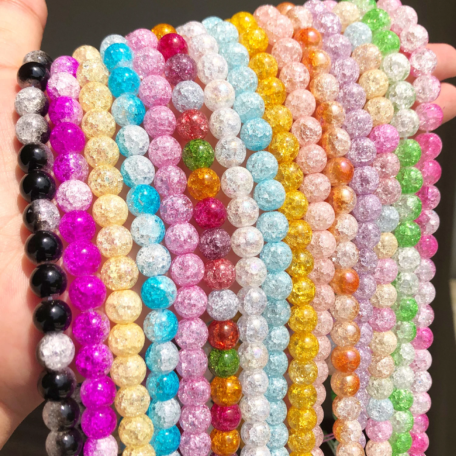 

White Snow Cracked Crystal Beads 4 6 8 10 12mm Multicolor Round Loose Spacer Beads for Jewelry Making DIY Bracelet Necklace 15''