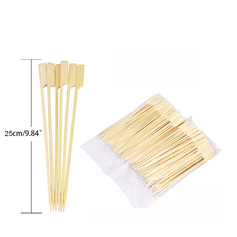 200-400pcs BBQ Grill Kebab Barbeque Fruit Bamboo Skewers Cocktails Picks Paddle Sticks Party Bar Restaurant Supplies 25cm x 3m