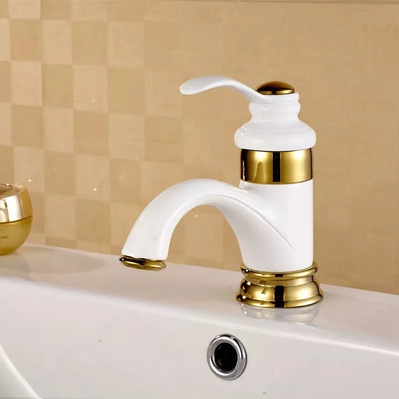 Красный White gold Basin Faucets Brass Bathroom Faucet Gold Mixer Tap Single Handle Hot& Cold Washbasin Tap - Цвет: Красный