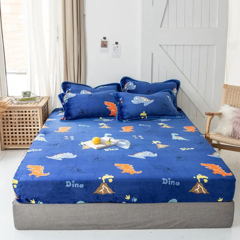 Fitted Bed sheet Flannel Fleece Warm Ultra Soft Lightweigh Fitted sheet 8Inches Deep Pocket Queen size Bed sheet set Bed cover - Color: Color 6