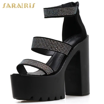 

Sarairis Wholesale INS HOT Fashion Platform Block High Heels Bling Casual Summer Sandals women's Shoes Woman