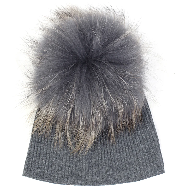 dark gray B Geebro одежда для детей из мягкого хлопка детская шапка; Милые однотонные Цвет шапка для малышей Шапки зима-осень череп Кепки с натуральным меховым помпоном, головные уборы - Цвет: dark gray B